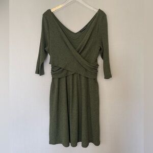 Green Ribbed Knit Wrap Dress Boston Proper Large